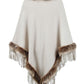 Faux Fur Trim Fringed Poncho