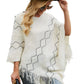 Pearl Trim V-Neck Fringe Hem Poncho