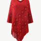 Pearl Trim V-Neck Fringe Hem Poncho