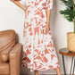 Printed Surplice Balloon Sleeve Dress in camel front view