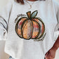 Light gray pumpkin graphic sweatshirt with boho pumpkin design
