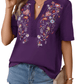 Floral Notched V-Neck Embroidered Woven Blouse | Boho Aesthetic | Appalachian Clothing