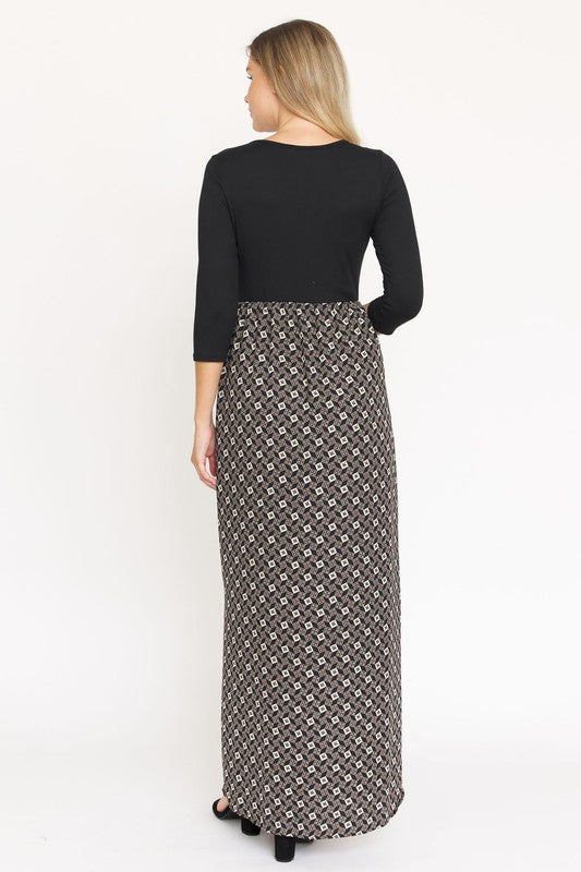 Black tile quarter sleeve maxi dress
