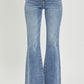 Stylish medium wash flared jeans with raw hem by RISEN
