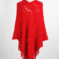 Red knit boho poncho sweater, featuring soft fringe
