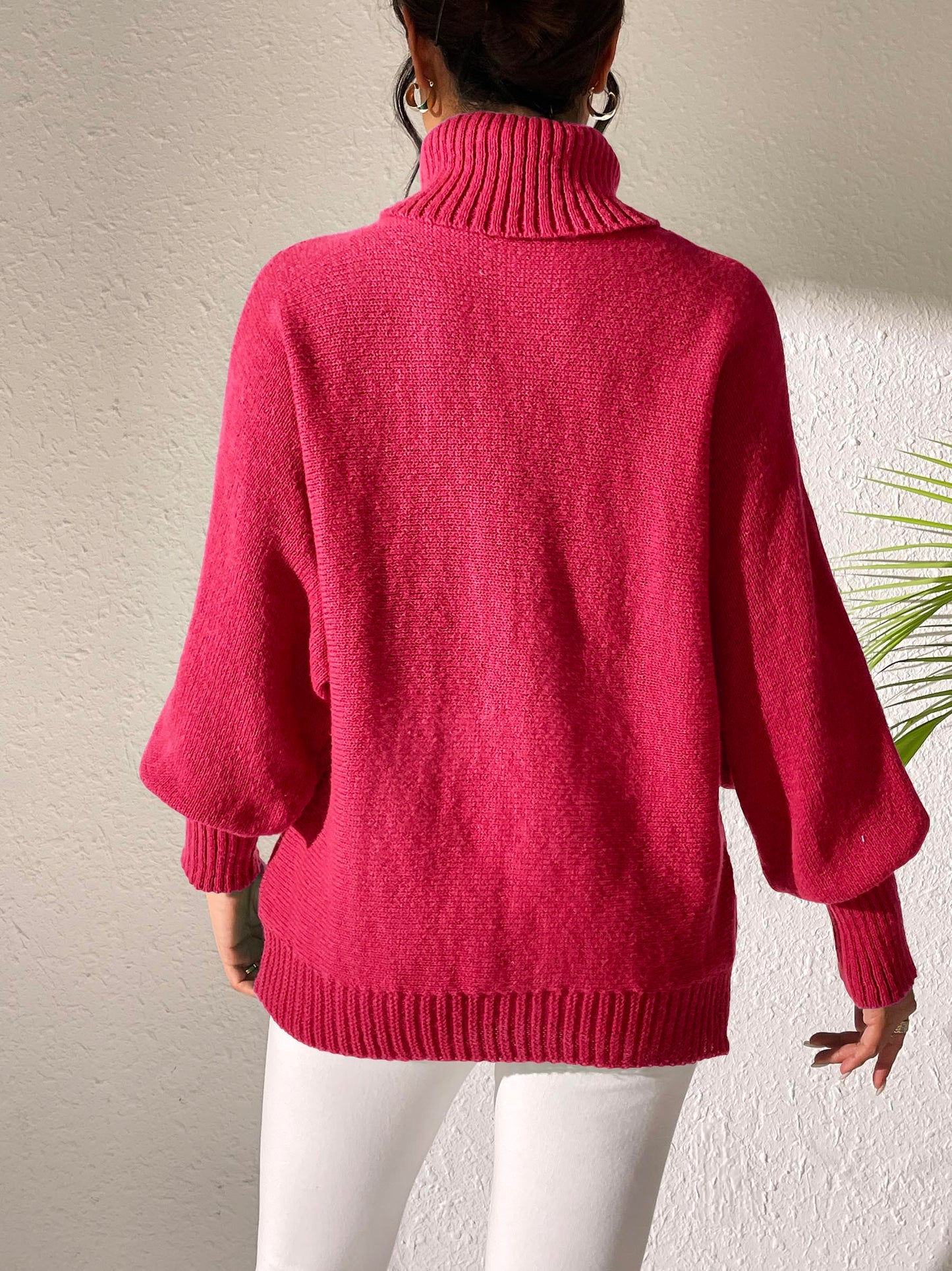 Cozy red turtleneck sweater with ribbed cuffs and hem