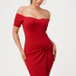 Red bodycon dress for cocktail parties with a figure-flattering fit.
