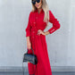 Long Sleeve Button-Up Belted Shirt Dress