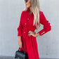 Long Sleeve Button-Up Belted Shirt Dress