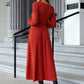 back view of red maxi dress in basic style
