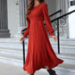 side view of red maxi dress with long sleeves
