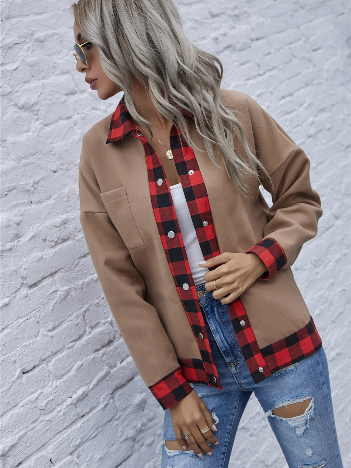 Plaid Trim Rustic Barn Jacket