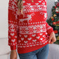 Front view of the red festive reindeer snowflake sweater, perfect for casual winter wear.

