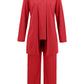 Stylish red pant suit set for women, featuring a flowing design and relaxed fit
