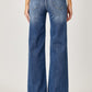 Casual wide leg jeans with high-rise waist and stylish frayed hem
