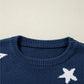 Relaxed fit navy sweater with white stars, made from 100% cotton for ultimate comfort.

