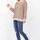 Soft tan French terry top with shimmer details, perfect for fall style.
