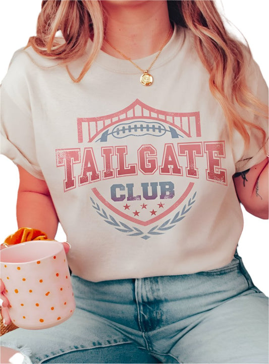 Retro tan "Tailgate Club" shirt perfect for tailgating.