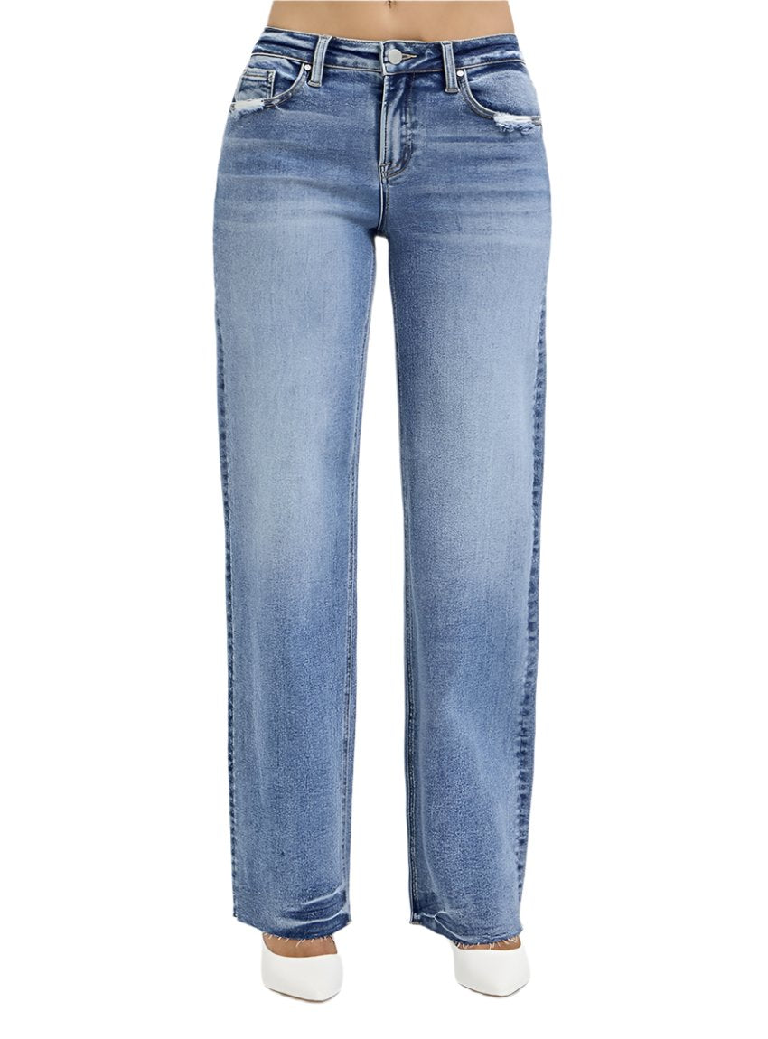 Front view of RISEN high-rise straight-leg jeans