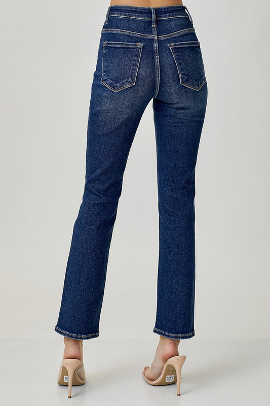 Back view of RISEN High Waist Straight Jeans, highlighting the fit and pocket design.