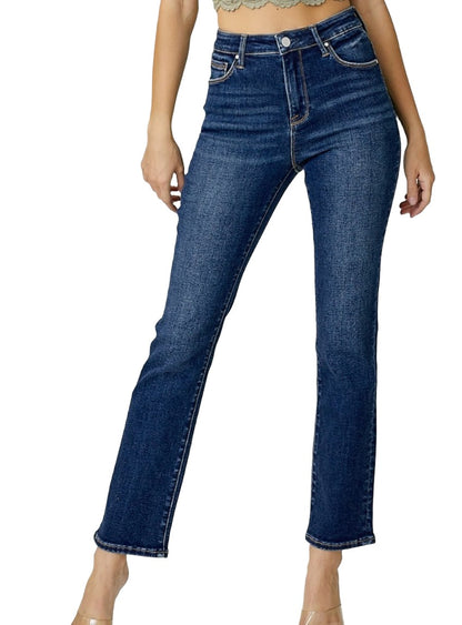 Front view of RISEN High Waist Straight Jeans showcasing the high-rise waist and straight-leg design.