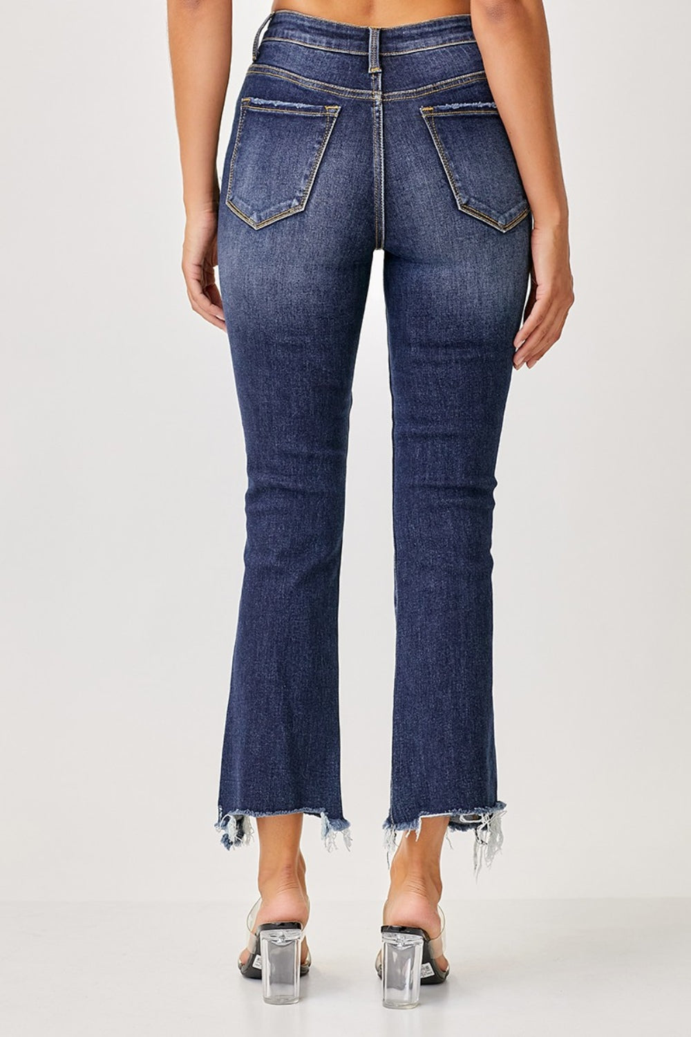 RISEN Jeans | Dark Wash Frayed Hem Cropped Straight Leg