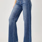 RISEN Jeans | Dark Wash High Rise Frayed Hem Wide Leg