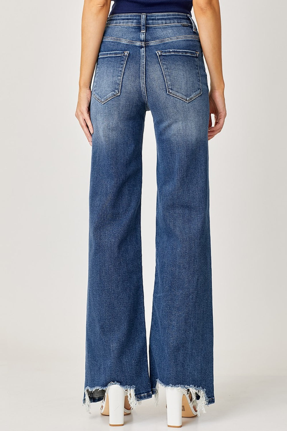 RISEN Jeans | Dark Wash High Rise Frayed Hem Wide Leg