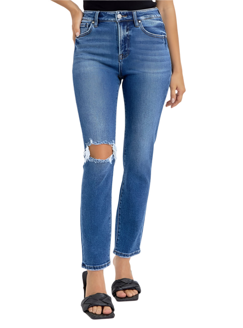 RISEN Jeans | Distressed High Rise Ankle Length Skinny Leg