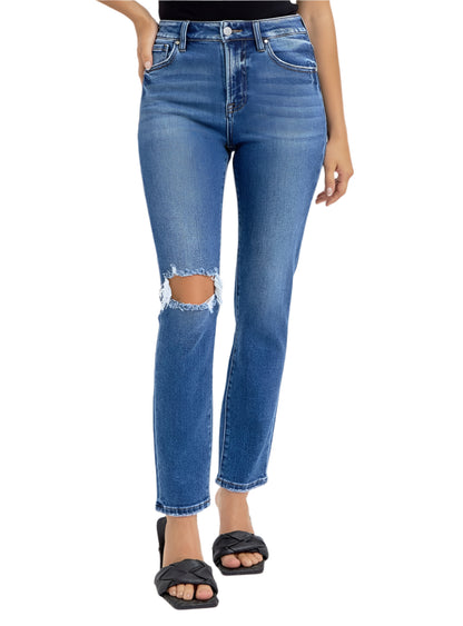 RISEN Jeans | Distressed High Rise Ankle Length Skinny Leg