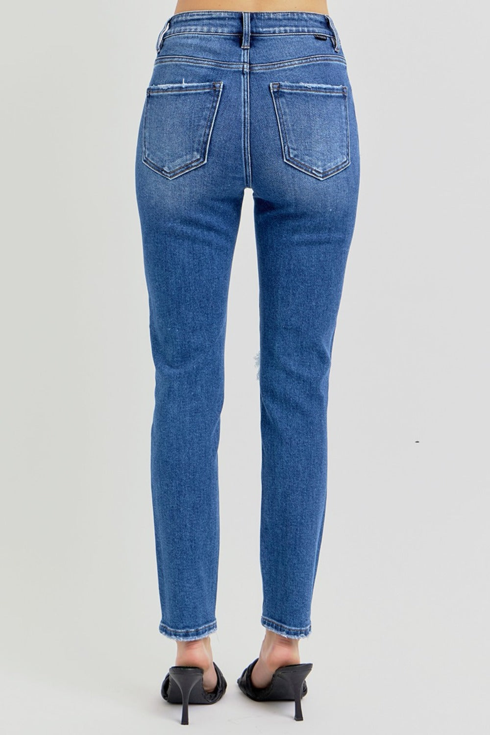 RISEN Jeans | Distressed High Rise Ankle Length Skinny Leg