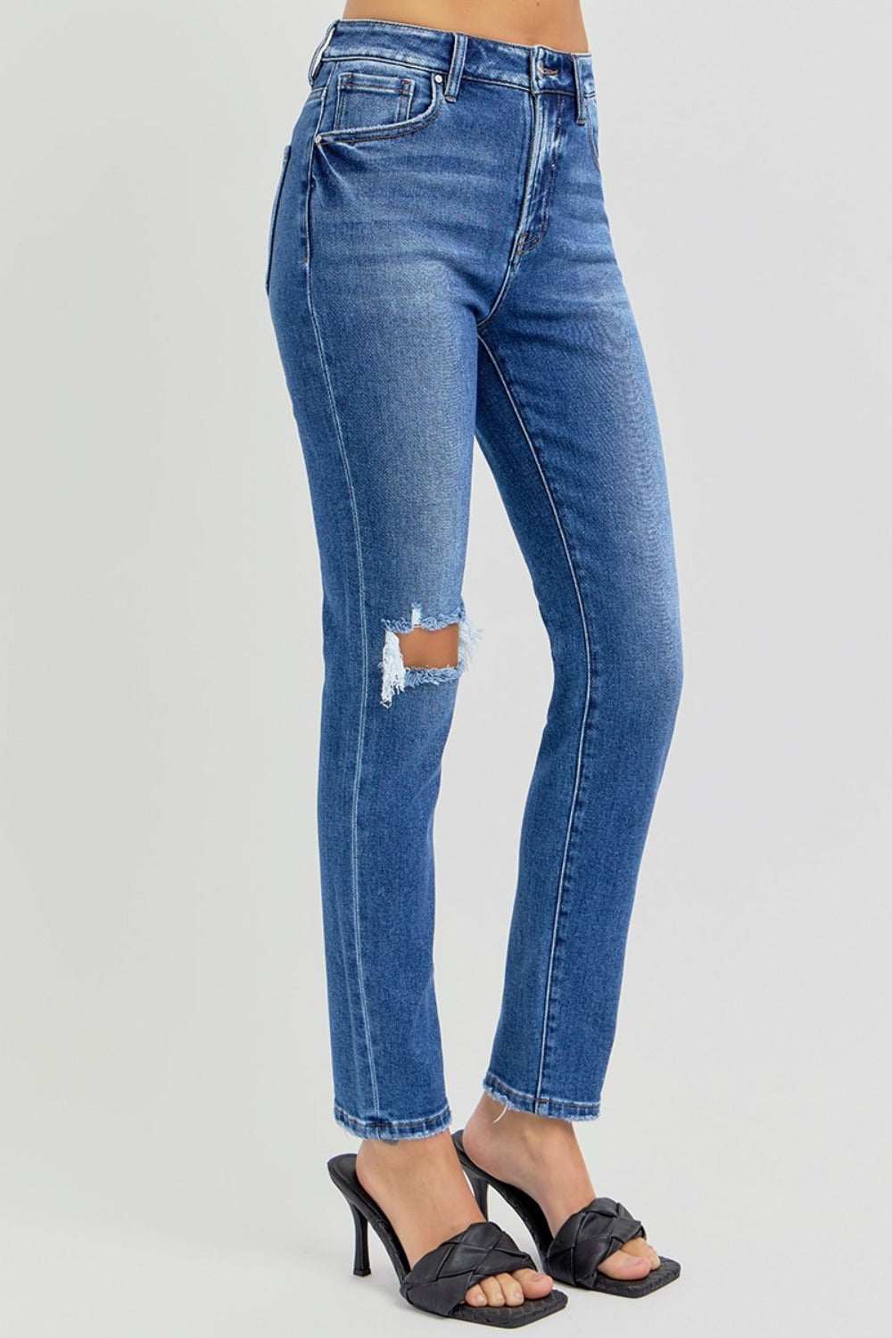 RISEN Jeans | Distressed High Rise Ankle Length Skinny Leg