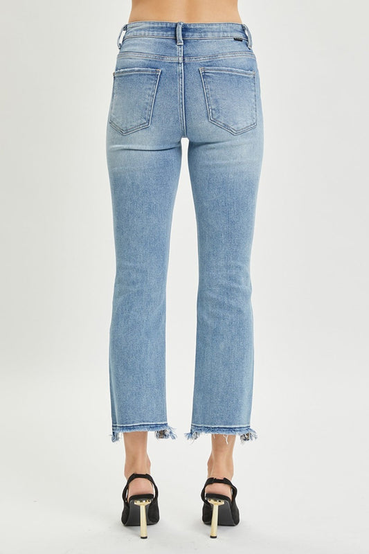 RISEN Jeans | Distressed High Rise Cropped Straight Leg