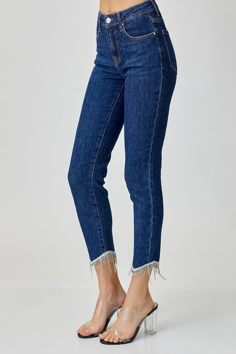 Embellished Mid Rise Crop Skinny Leg RISEN Jeans