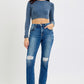 RISEN Jeans | High Rise Distressed Cropped Straight Leg