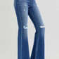 RISEN Jeans | High Rise Distressed Raw Hem Flare Leg