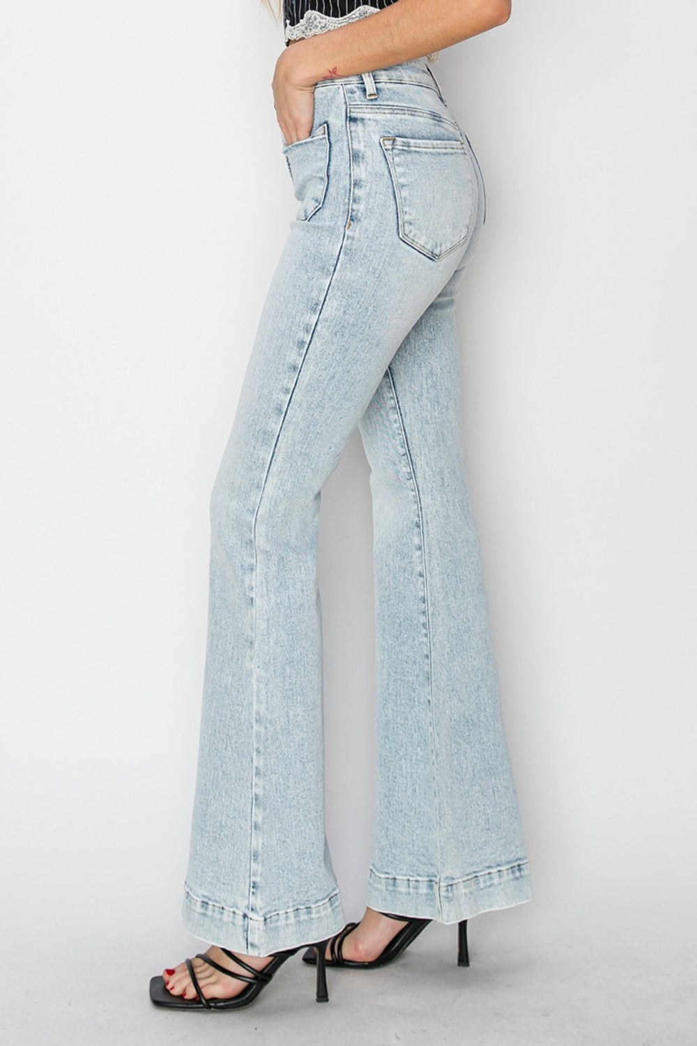 RISEN Jeans | High Rise Patch Pocket Flare Leg