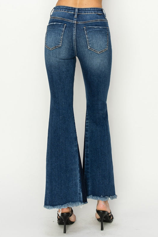 RISEN Jeans | High Rise Shadow Seam Detail Slit Flare Leg