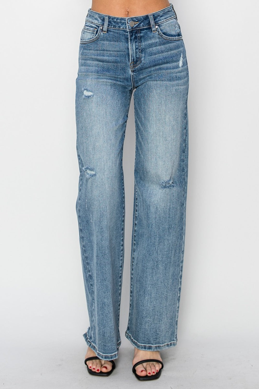 RISEN Jeans | High Waist Distressed Wide Leg