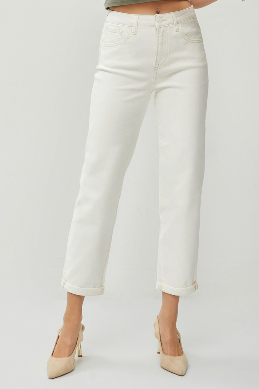 RISEN jeans offering a sleek high-rise fit in ivory
