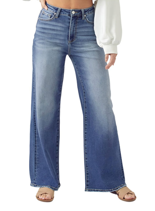 RISEN Jeans | Medium Wash High Rise Wide Leg