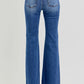 Comfortable RISEN flare jeans with a slightly stretchy fabric blend for ease of movement.
