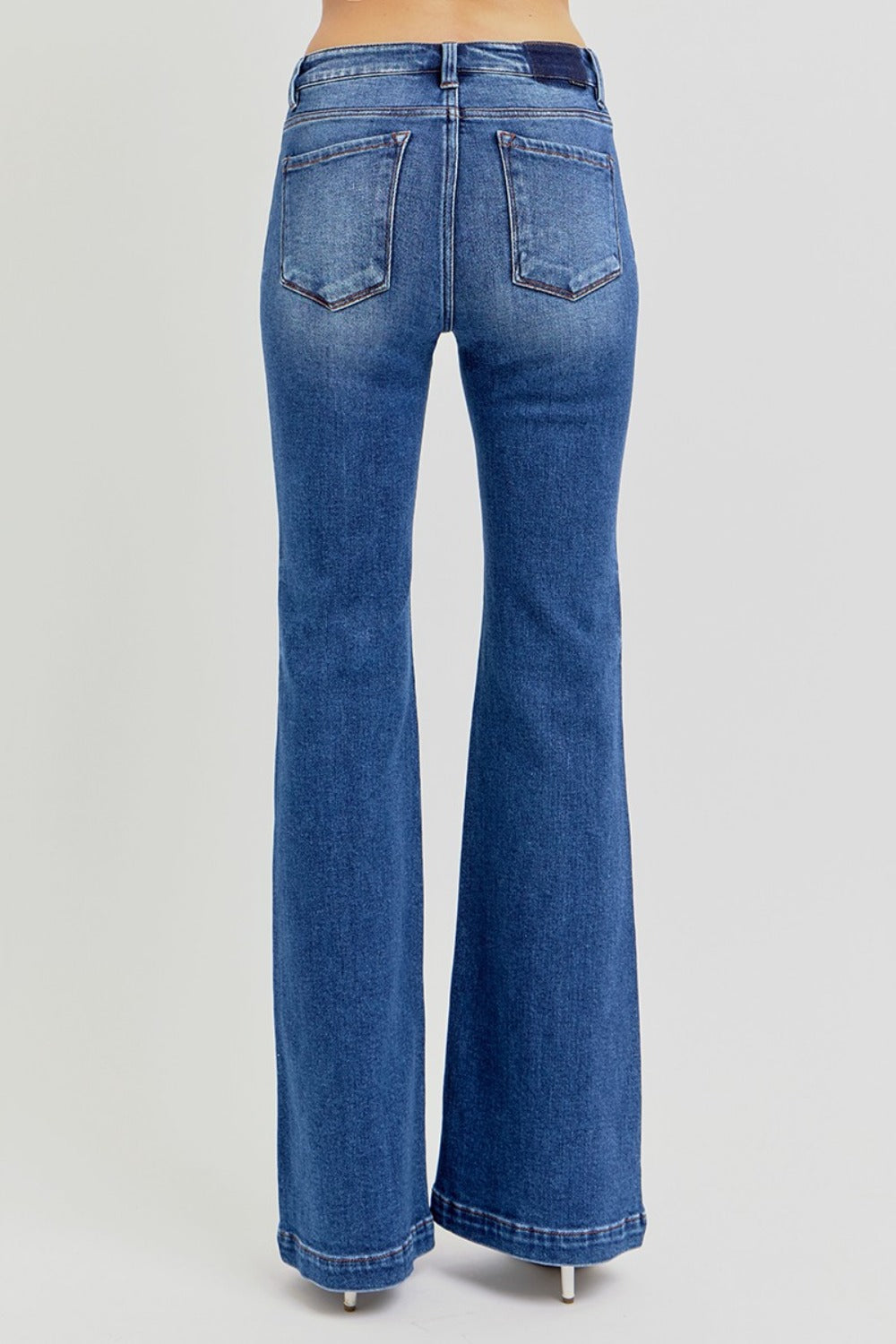 Comfortable RISEN flare jeans with a slightly stretchy fabric blend for ease of movement.
