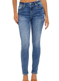 Front view of RISEN Mid Rise Ankle Skinny Jeans showcasing the mid-rise waist and skinny fit.