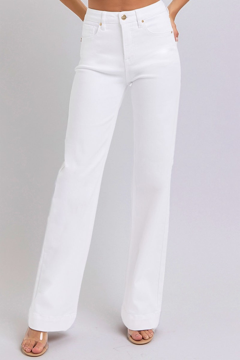 Classic RISEN High Waist Straight Jeans in white, designed for comfort and style.