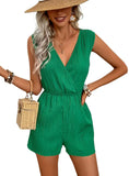 Textured V-Neck Surplice Sleeveless Romper - Whimsical Appalachian Boutique