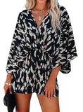 Tied Printed Kimono Sleeve Romper - Whimsical Appalachian Boutique