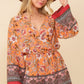 Boho Floral Print Bell Sleeve Romper