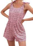 Leopard Tie-Shoulder Scoop Neck Romper - Whimsical Appalachian Boutique