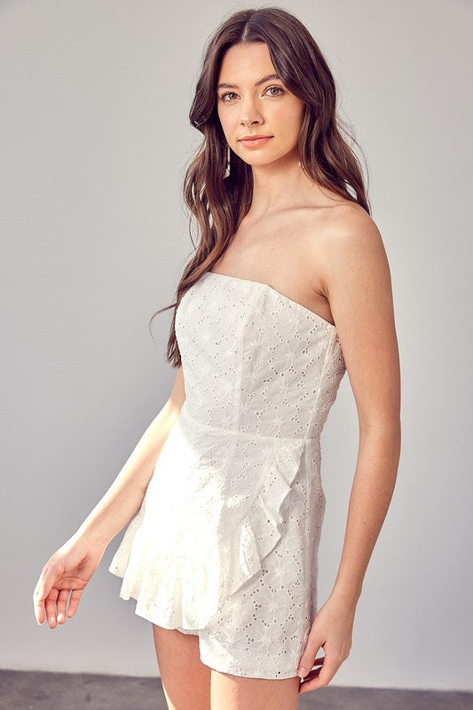 Feminine Strapless White Romper - Whimsical Appalachian Boutique